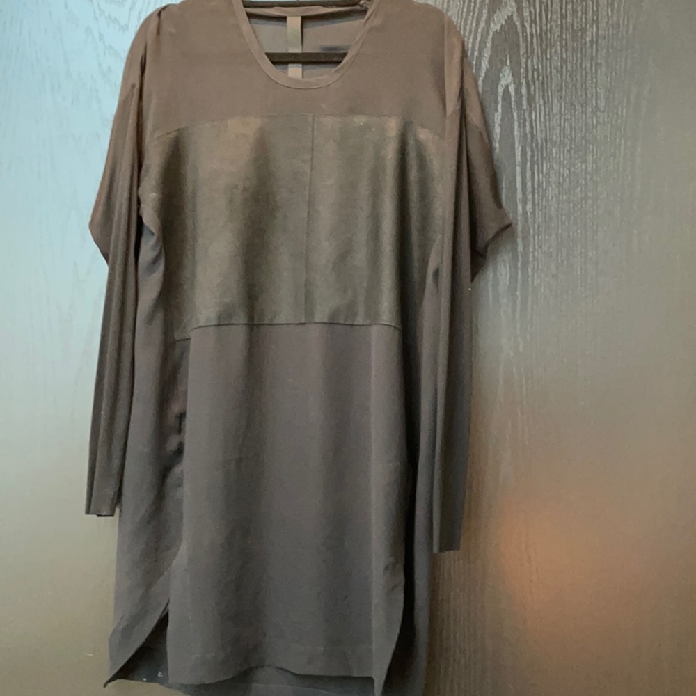 Black sheer tunic w leather middle